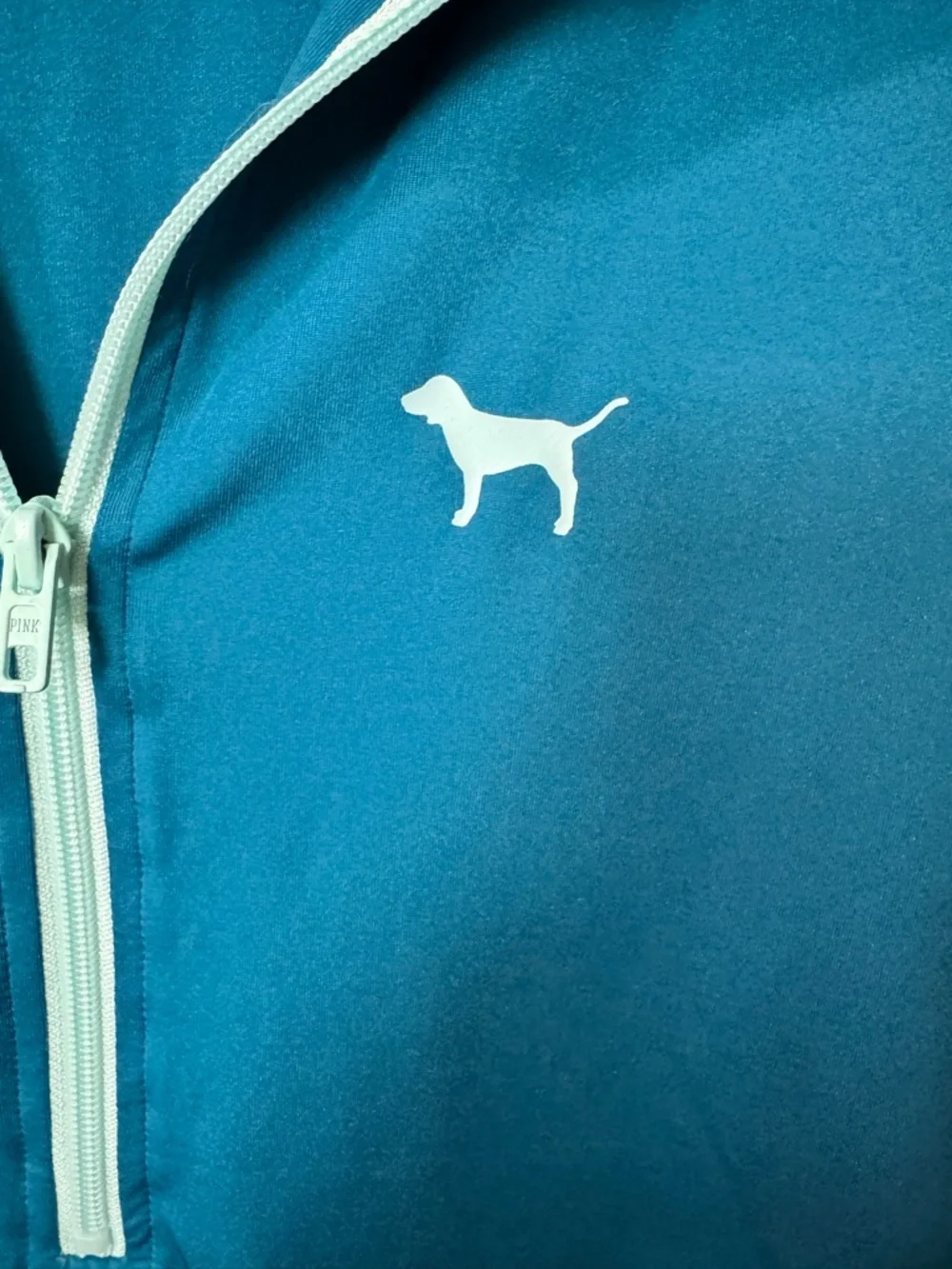 PINK Victoria's Secret Teal Half-Zip Pullover with Mint Accents - Picture 3 of 7